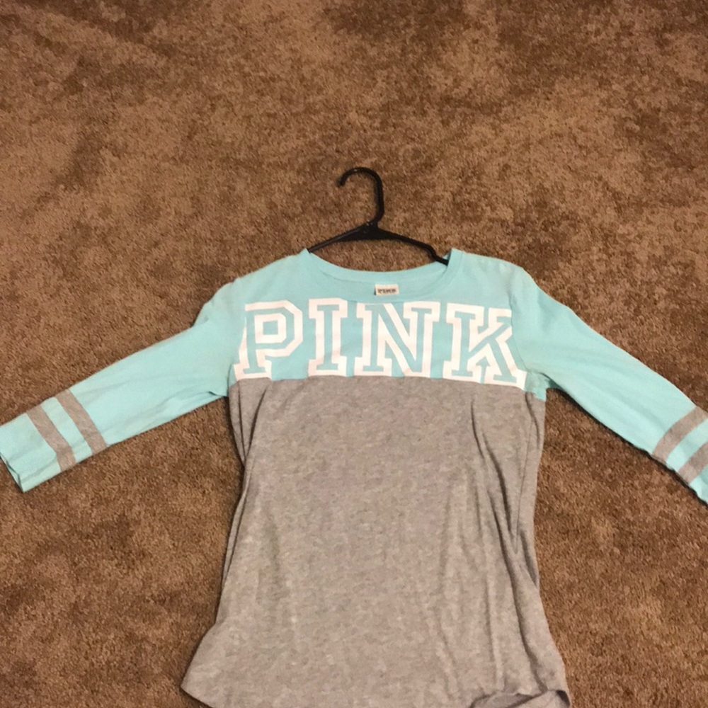 Teal and grey PINK three quarter sleeve shirt